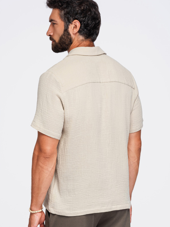 Ombre Clothing Muska muslinasta košulja sa kubanskim ovratnikom – bez V1 OM-SHSS-0223 Ombre Clothing