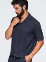 Ombre Clothing Muska prugasta košulja regular kroja od viskoze i lana sa kubanskim ovratnikom – tamno plava V2 OM-SHSS-0222 Ombre Clothing