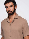 Ombre Clothing Muska muslinasta košulja sa kubanskim ovratnikom – svetlo braon V2 OM-SHSS-0223 Ombre Clothing