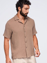 Ombre Clothing Muska muslinasta košulja sa kubanskim ovratnikom – svetlo braon V2 OM-SHSS-0223 Ombre Clothing