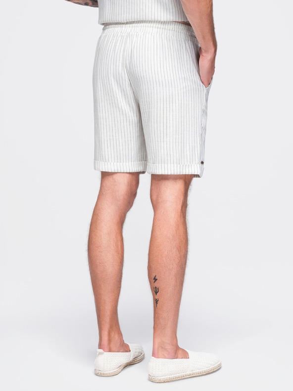 Ombre Clothing Muske viskozno-lanene kratke hlače REGULAR FIT sa prugama – slonovaca kost V1 OM-SRCS-0208 Ombre Clothing