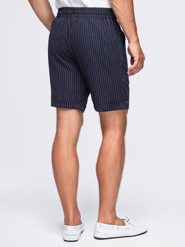 Ombre Clothing Muske viskozno-lanene kratke hlače REGULAR FIT sa prugama – tamno plave V2 OM-SRCS-0208 Ombre Clothing