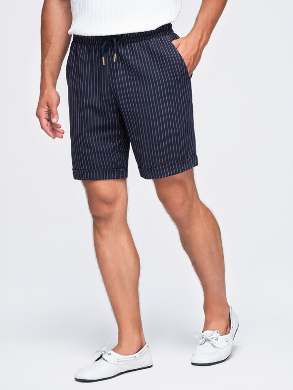Ombre Clothing Muske viskozno-lanene kratke hlače REGULAR FIT sa prugama – tamno plave V2 OM-SRCS-0208 Ombre Clothing
