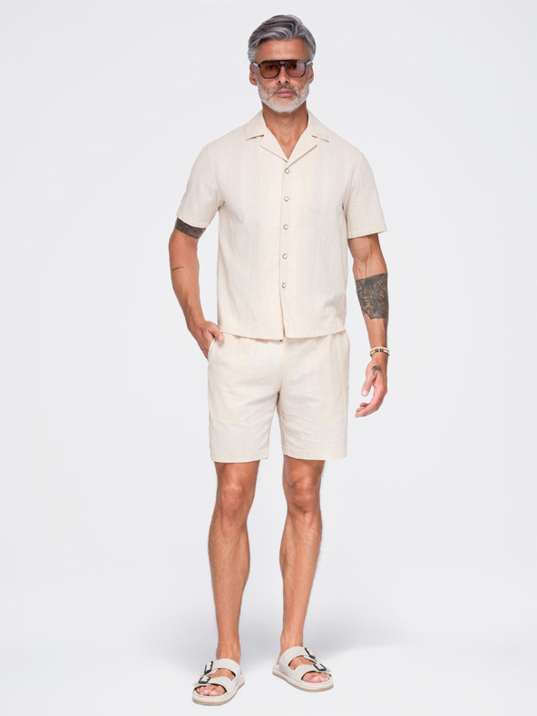 Ombre Clothing Muške strukturirane pamucne kratke hlače – krem V3 OM-SRCS-0209 Ombre Clothing