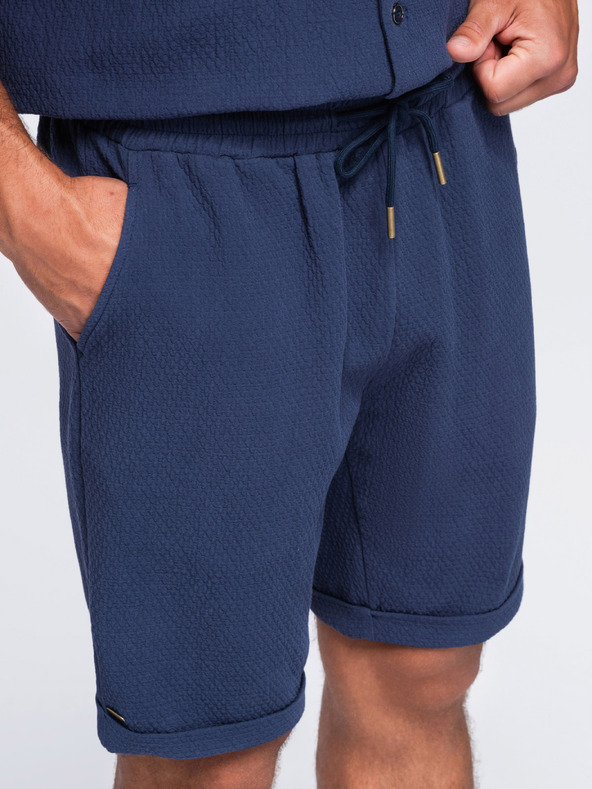 Ombre Clothing Muške kratke hlače od strukturirane pamuke – tamno plave V1 OM-SRCS-0207 Ombre Clothing