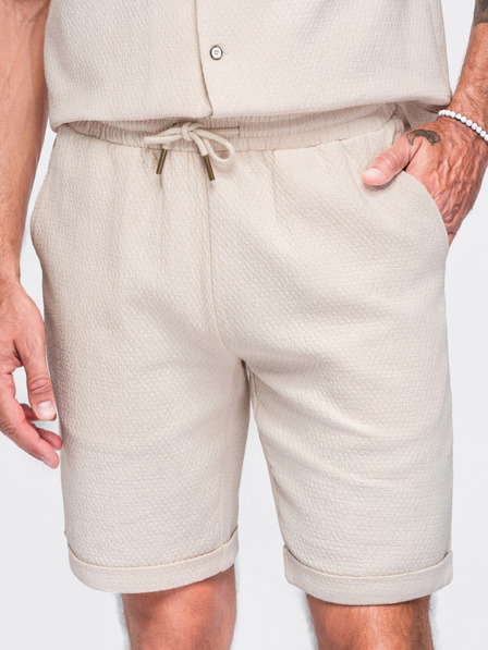 Ombre Clothing Muške kratke hlače od strukturiranog pamuka – kremaste V2 OM-SRCS-0207 Ombre Clothing