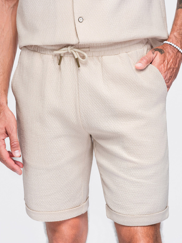 Ombre Clothing Muške kratke hlače od strukturiranog pamuka – kremaste V2 OM-SRCS-0207 Ombre Clothing