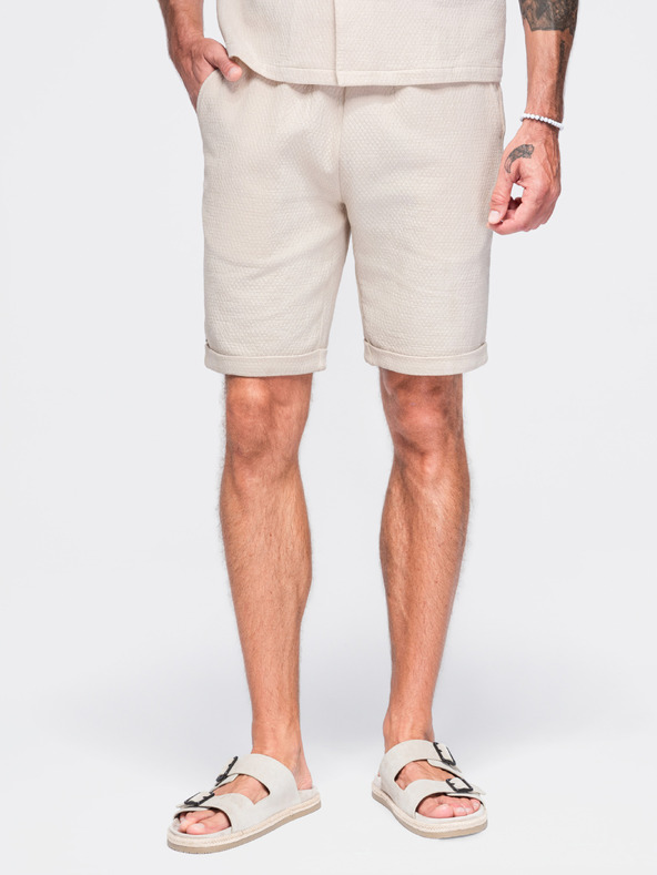 Ombre Clothing Muške kratke hlače od strukturiranog pamuka – kremaste V2 OM-SRCS-0207 Ombre Clothing