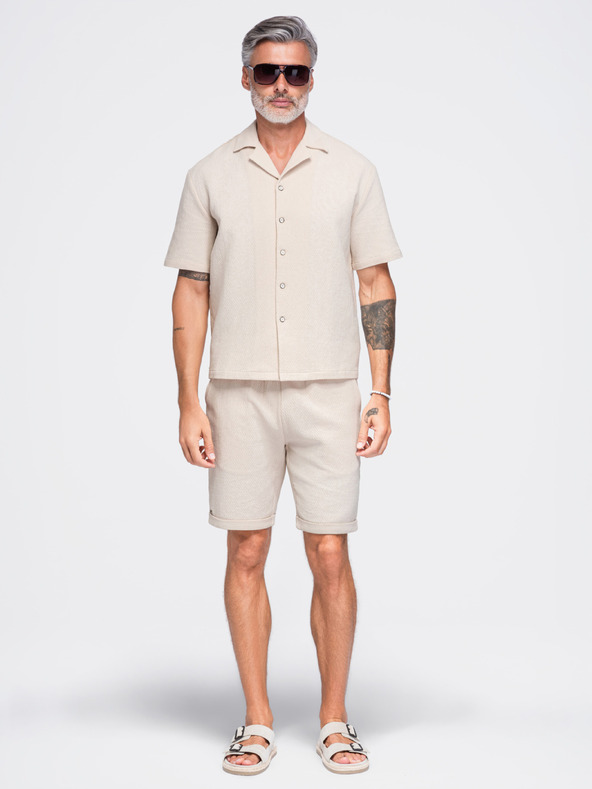 Ombre Clothing Muške kratke hlače od strukturiranog pamuka – kremaste V2 OM-SRCS-0207 Ombre Clothing