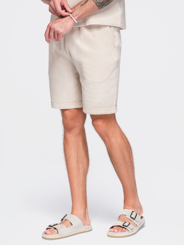 Ombre Clothing Muške kratke hlače od strukturiranog pamuka – kremaste V2 OM-SRCS-0207 Ombre Clothing