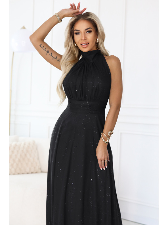 numoco VERONICA luksuzna duga haljina sa brokatnim akcentom i elegantnim rezom - crna