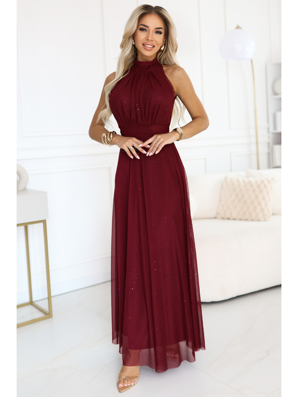 numoco VERONICA luksuzna duga haljina s brokadnim akcentom i elegantan kroj - boja vina
