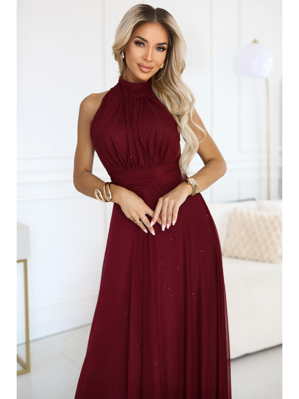 numoco VERONICA luksuzna duga haljina s brokadnim akcentom i elegantan kroj - boja vina