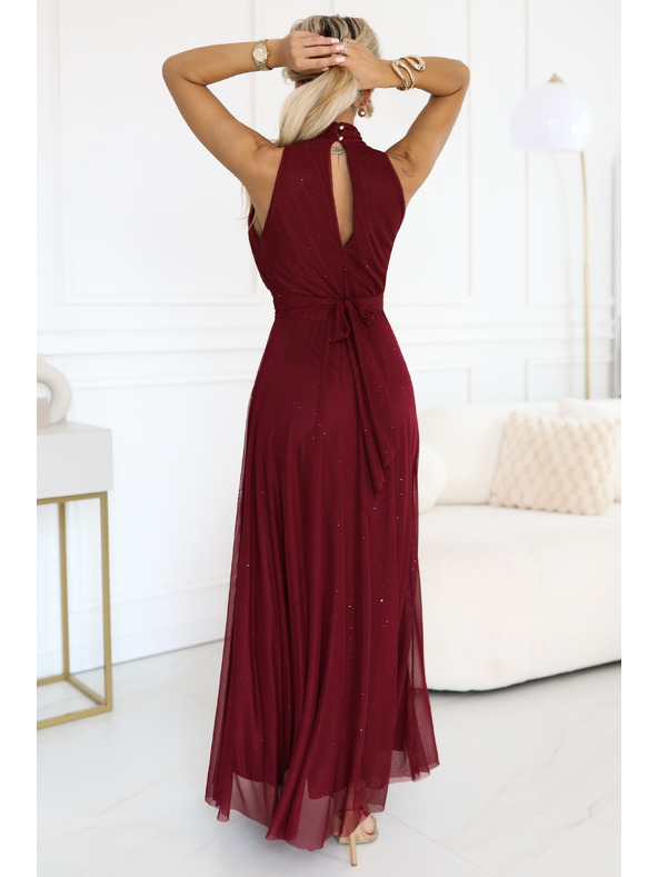 numoco VERONICA luksuzna duga haljina s brokadnim akcentom i elegantan kroj - boja vina