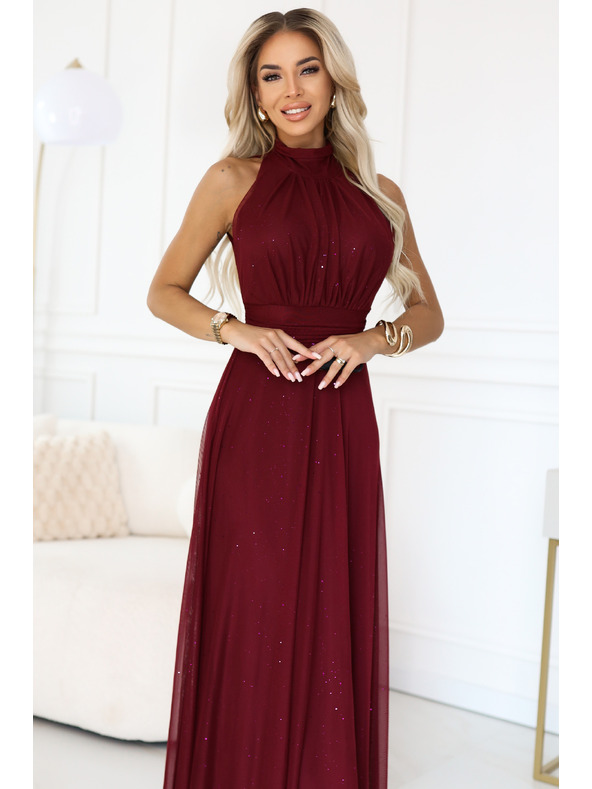 numoco VERONICA luksuzna duga haljina s brokadnim akcentom i elegantan kroj - boja vina