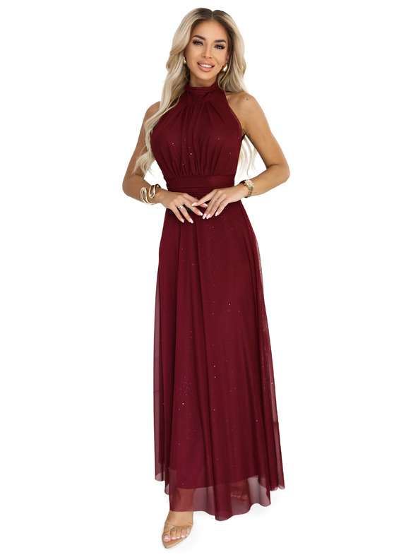 numoco VERONICA luksuzna duga haljina s brokadnim akcentom i elegantan kroj - boja vina