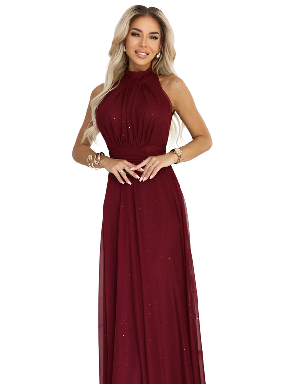 numoco VERONICA luksuzna duga haljina s brokadnim akcentom i elegantan kroj - boja vina