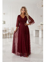 numoco SOLENNE Duge sjajne haljine s izrezom i rukavom - tamno bordo