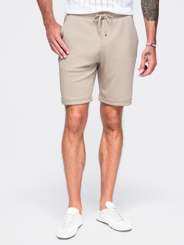 Ombre Clothing Viskozne muške kratke hlače s elastičnom strukom – bež V3 OM-SRCS-0206 Ombre Clothing