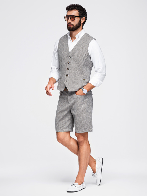 Ombre Clothing Muške strukturirane kratke hlače REGULAR FIT – smeđi melanž V1 OM-SRCS-0189 Ombre Clothing