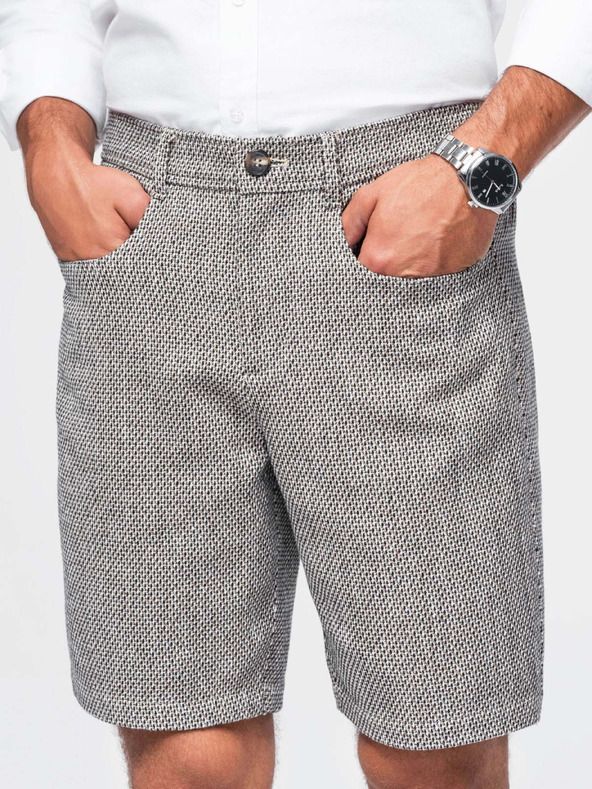 Ombre Clothing Muške strukturirane kratke hlače REGULAR FIT – smeđi melanž V1 OM-SRCS-0189 Ombre Clothing