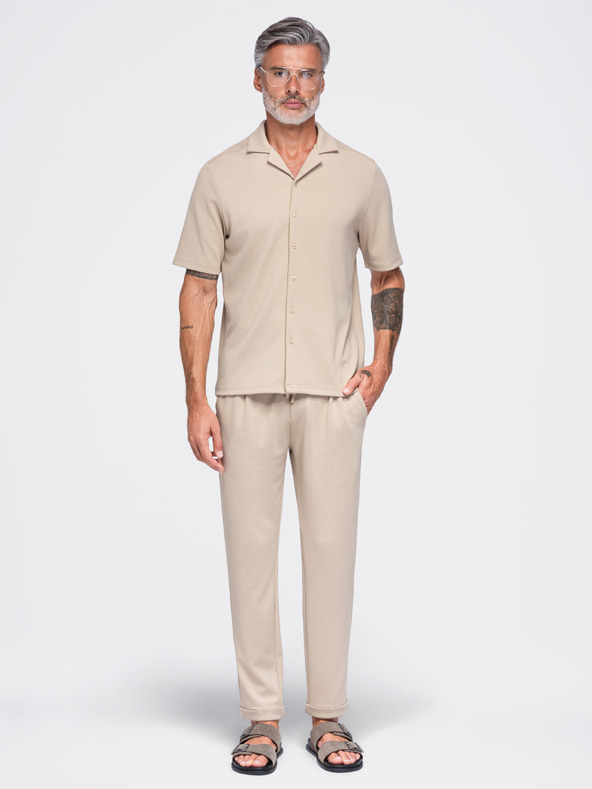 Ombre Clothing Muške viskozne hlače tipa čino sa gumom u struku – bež V3 OM-PACP-0306 Ombre Clothing