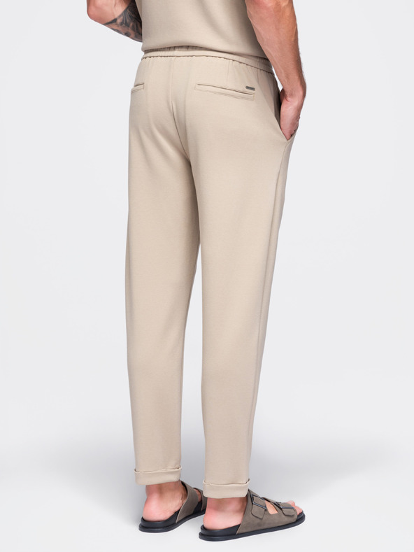 Ombre Clothing Muške viskozne hlače tipa čino sa gumom u struku – bež V3 OM-PACP-0306 Ombre Clothing