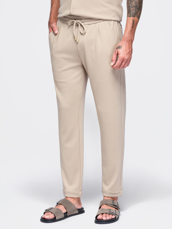 Ombre Clothing Muške viskozne hlače tipa čino sa gumom u struku – bež V3 OM-PACP-0306 Ombre Clothing