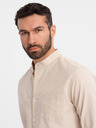 Ombre Clothing Muška lnena košulja sa stojećim ovratnikom i džepom, kroj REGULAR FIT – kremasta V3 K704 Ombre Clothing