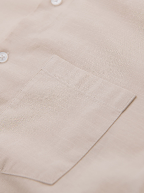 Ombre Clothing Muška lnena košulja sa stojećim ovratnikom i džepom, kroj REGULAR FIT – kremasta V3 K704 Ombre Clothing