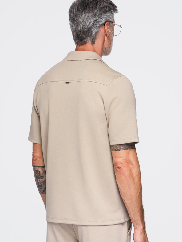 Ombre Clothing Muška košulja s kratkim rukavima i kubanskim ovratnikom – bež V3 OM-SHCS-0220 Ombre Clothing