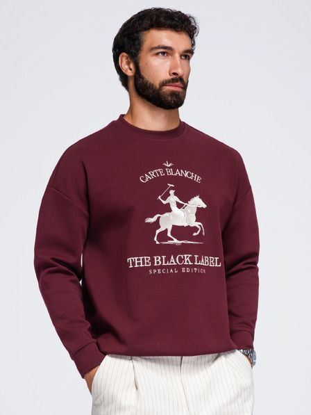 Ombre Clothing Muška dukserica s okruglim izrezom i vezom na prednjem dijelu – bordo V2 OM-SSNZ-0267 Ombre Clothing