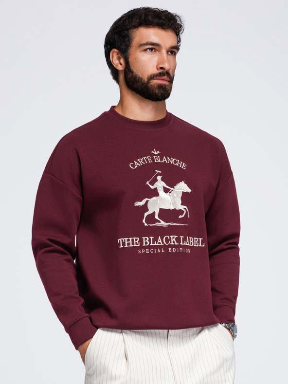 Ombre Clothing Muška dukserica s okruglim izrezom i vezom na prednjem dijelu – bordo V2 OM-SSNZ-0267 Ombre Clothing