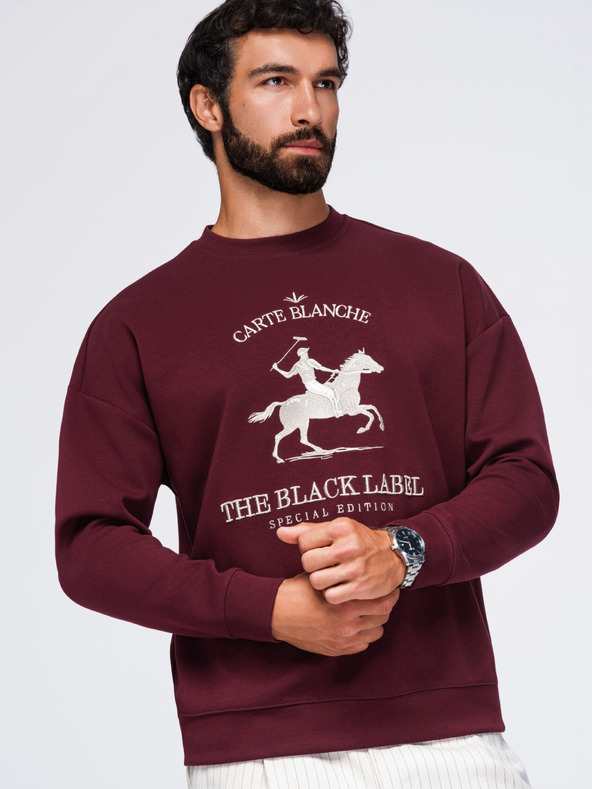 Ombre Clothing Muška dukserica s okruglim izrezom i vezom na prednjem dijelu – bordo V2 OM-SSNZ-0267 Ombre Clothing