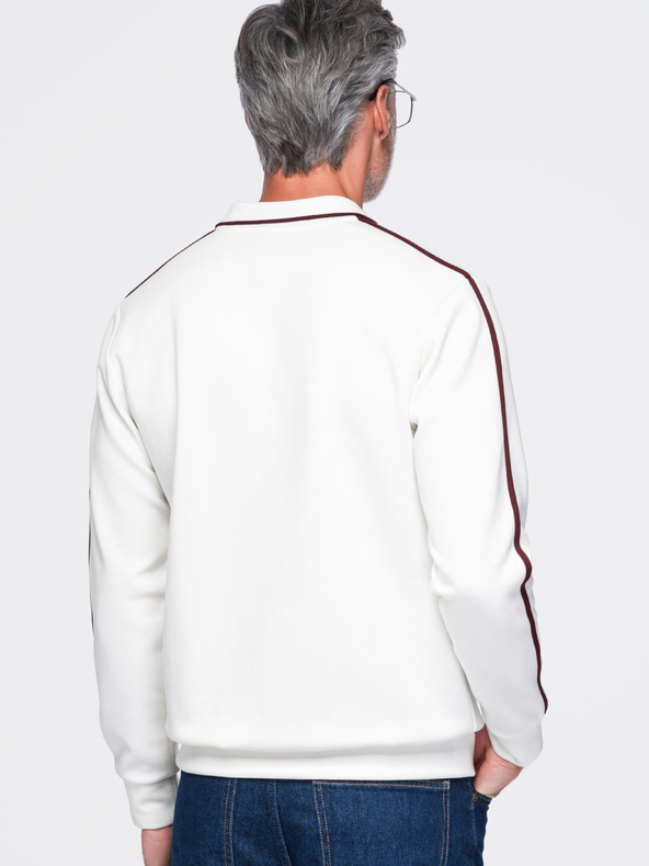 Ombre Clothing Muška dukserica s ovratnikom i V izrezom s vezom na prsima – slonova bijela V4 OM-SSNZ-0268 Ombre Clothing