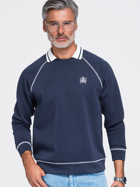 Ombre Clothing Muška dukserica s vezom i kontrastnim ovratnikom – tamno plava V1 OM-SSNZ-0269 Ombre Clothing