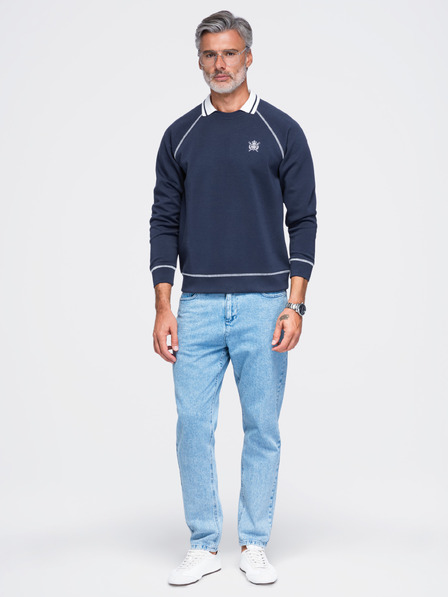 Ombre Clothing Muška dukserica s vezom i kontrastnim ovratnikom – tamno plava V1 OM-SSNZ-0269 Ombre Clothing