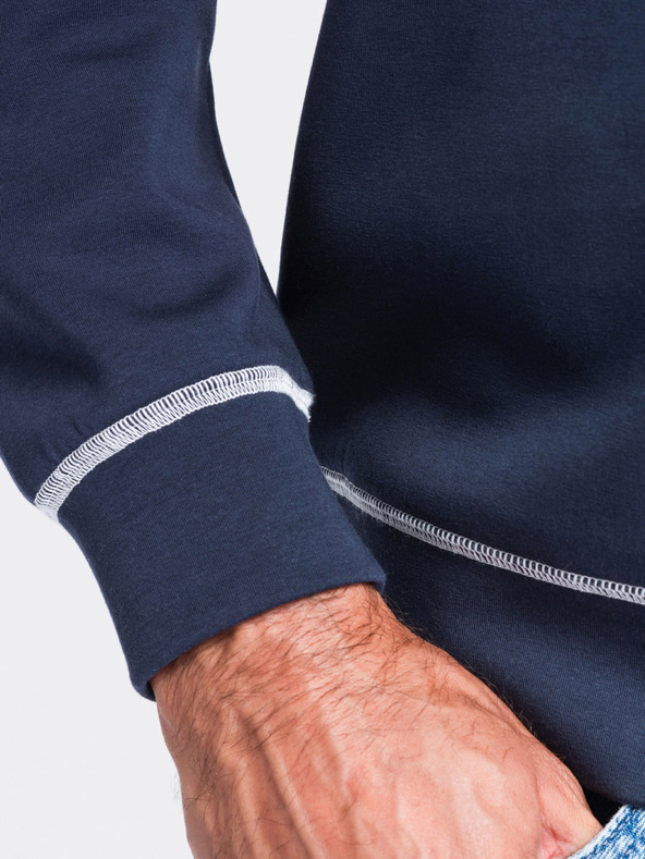 Ombre Clothing Muška dukserica s vezom i kontrastnim ovratnikom – tamno plava V1 OM-SSNZ-0269 Ombre Clothing