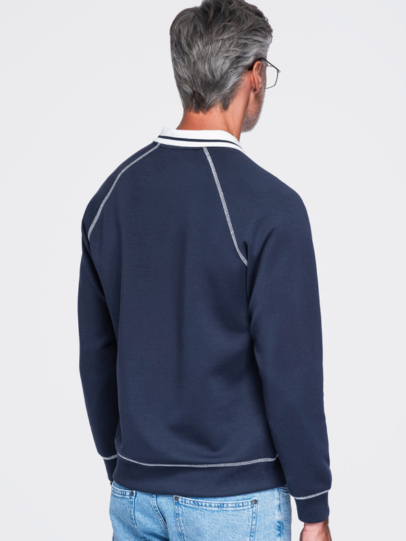 Ombre Clothing Muška dukserica s vezom i kontrastnim ovratnikom – tamno plava V1 OM-SSNZ-0269 Ombre Clothing