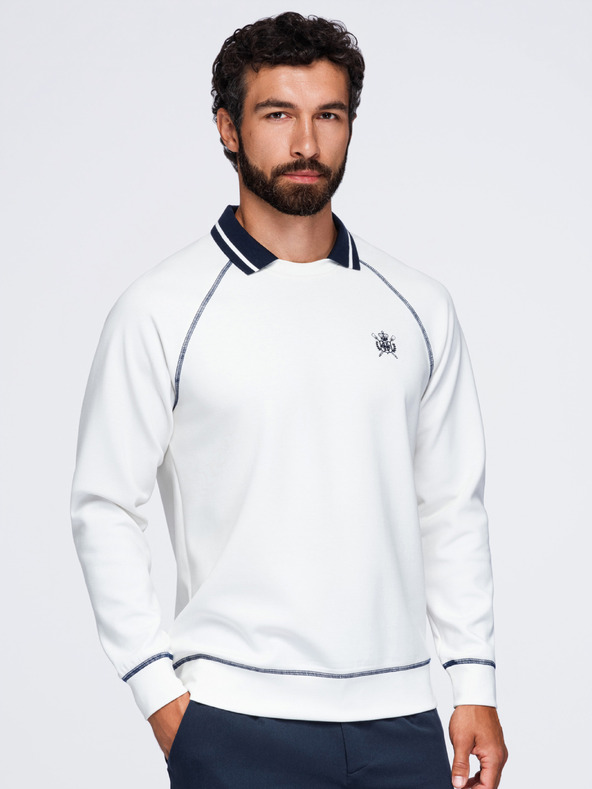 Ombre Clothing Muška dukserica s vezom i kontrastnim ovratnikom – tamno plava V1 OM-SSNZ-0269 Ombre Clothing
