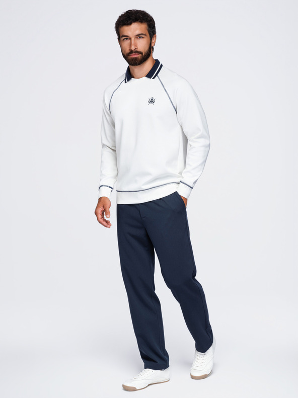Ombre Clothing Muška dukserica s vezom i kontrastnim ovratnikom – tamno plava V1 OM-SSNZ-0269 Ombre Clothing