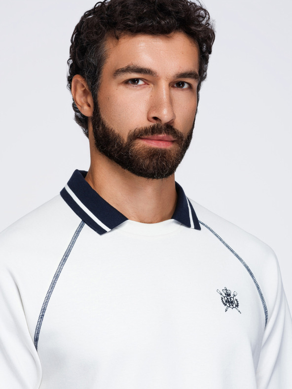 Ombre Clothing Muška dukserica s vezom i kontrastnim ovratnikom – tamno plava V1 OM-SSNZ-0269 Ombre Clothing