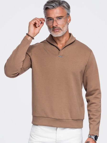 Ombre Clothing Muška dukserica bez zatvaranja s uvijenim ovratnikom – smeđa V2 OM-SSNZ-0262 Ombre Clothing