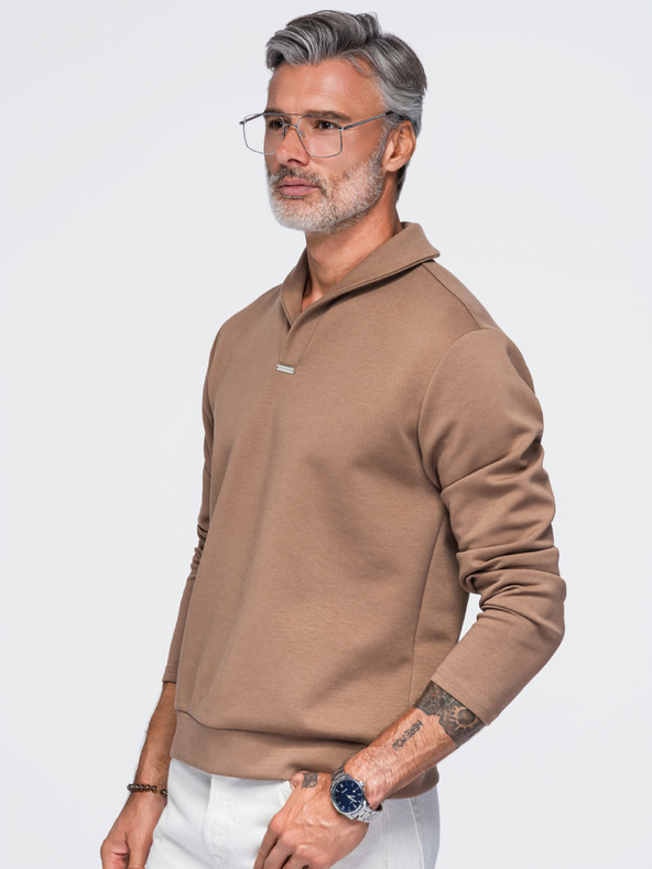 Ombre Clothing Muška dukserica bez zatvaranja s uvijenim ovratnikom – smeđa V2 OM-SSNZ-0262 Ombre Clothing