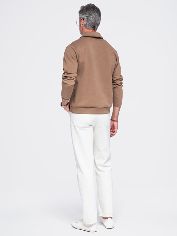 Ombre Clothing Muška dukserica bez zatvaranja s uvijenim ovratnikom – smeđa V2 OM-SSNZ-0262 Ombre Clothing