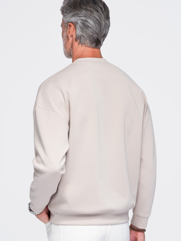 Ombre Clothing Muška dukserica s okruglim izrezom i vezom na prednjem dijelu – bež V1 OM-SSNZ-0267 Ombre Clothing
