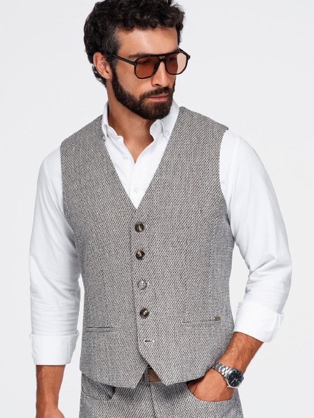 Ombre Clothing Muški strukturirani prsluk za odijelo – smeđa melanž V1 OM-BLZV-0155 Ombre Clothing