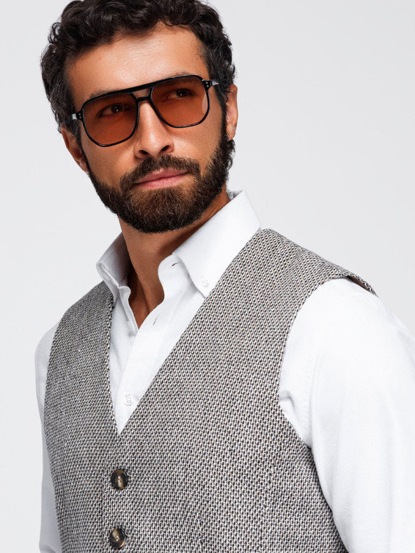 Ombre Clothing Muški strukturirani prsluk za odijelo – smeđa melanž V1 OM-BLZV-0155 Ombre Clothing