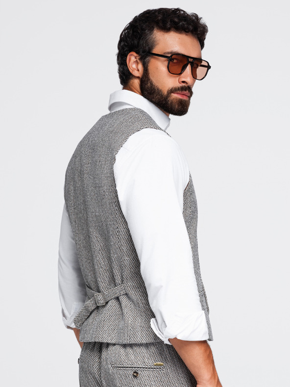 Ombre Clothing Muški strukturirani prsluk za odijelo – smeđa melanž V1 OM-BLZV-0155 Ombre Clothing
