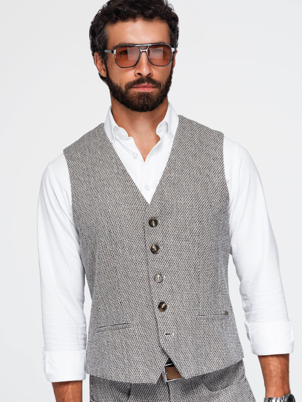 Ombre Clothing Muški strukturirani prsluk za odijelo – smeđa melanž V1 OM-BLZV-0155 Ombre Clothing